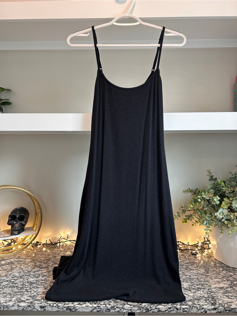 Aerie | Black Slip Maxi Dress with Adjustable Spaghetti Straps